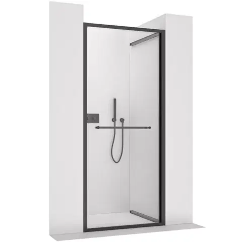 Sprchovacie kúty CERANO - Sprchové posuvné dvere Versaro L/P - 6 mm - čierna matná, transparentné sklo - 80x195 - zasúvacie CER-8050BD80336