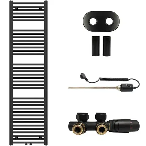 Doplnky do kúpeľne CERANO - Koupelnový radiátorový set Benito - kombinované vytápění, termo tyč - středové připojení 50 mm - 600W - černá matná - 1700x450 mm CER-317306