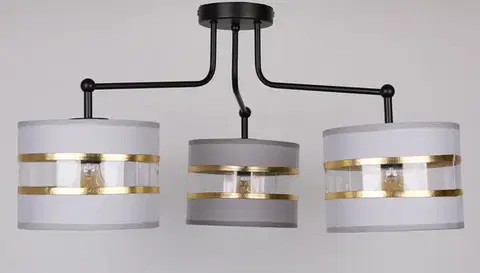 Stropná svetla Stropná lampa čierna 3xE27 tienidlo biela + zlatá Andy