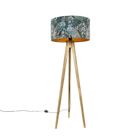 Stojace lampy Trojnohý vintage drevený s tienidlom papagájovej zelenej 50 cm - Tripod Classic