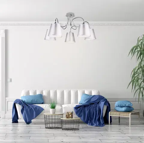 Stropná svetla Chrómová stropná lampa 5x40W s látkovým tienidlom Luk