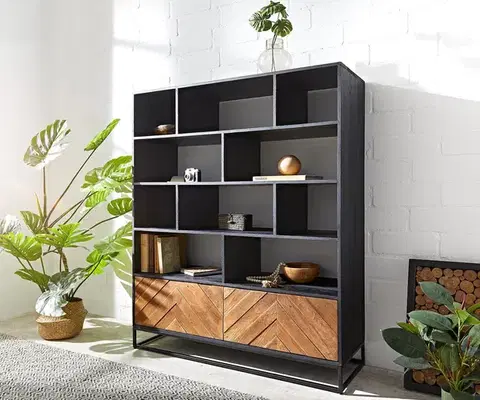 Vysoké skrine DELIFE Skriňa Famke 120 cm mango teak 10 priehradiek 2 dvierka