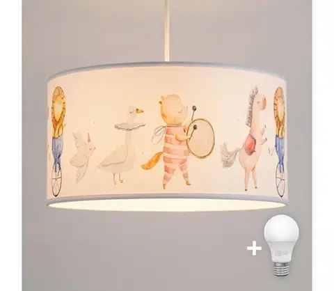 Svietidlá BRILAGI - LED detský luster na lanku BOBO 1xE27/60W/230V pr. 35 cm biela/zvieratká 8590828051091