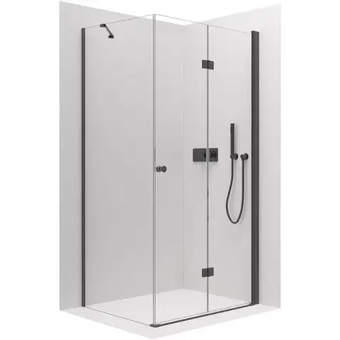 Sprchovacie kúty CERANO - Sprchovací kút Volpe L/P - 6 mm - čierna matná, transparentné sklo - 100x100x190 - zalamovacia CER-427348