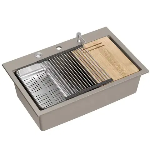 Kuchynské drezy Quadron Quadron - Granitový drez MARC 110 WORKSTATION Beige Zlatá zátka ZLE-09046