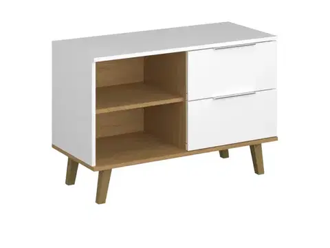 Komody KONDELA Nepu 2S/90 zásuvková komoda biela / dub kamenný