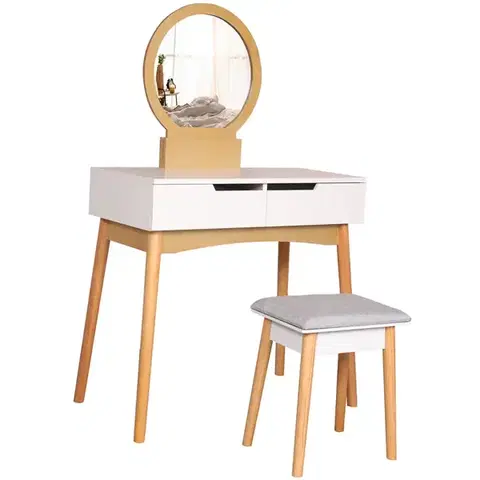 Toaletné stolíky Toaletný stolík + Taburetka Sylvia 017 9515 biela/prírodný