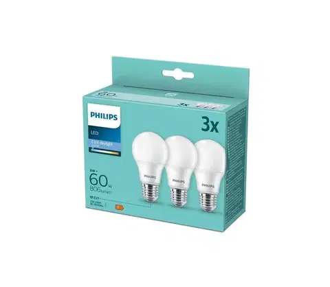 Žiarovky SADA 3x LED Žiarovka Philips A60 E27/8W/230V 6500K 8719514403826