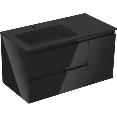 Kúpeľňový nábytok MEXEN/S - Orio kúpeľňová skrinka 90 cm s umývadlom Otis ľavá, 2S, 1D, čierna lesk/čierna mat 91A13-09047-3-BBFFF70-W18L71