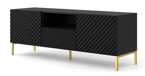 TV stolíky ArtBm Tv stolík SURF 150 | 2D1S Prevedenie: Čierny mat / zlaté nohy