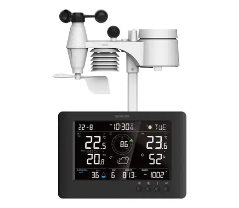 Meteostanice, teplomery a vlhkomery Sencor - Profesionálna meteostanica s LCD displejom a budíkom 5V/1xCR2032 + 3xAA 52000908