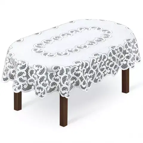 Bytový textil Žakárový obrus  250171 oválny 120X160 biely