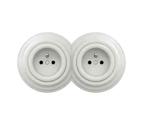 Predlžovacie káble lap - Dvojitá retro domová zásuvka s rámčekom, 230 V, keramická biela 2xKA0008+2xKA0006