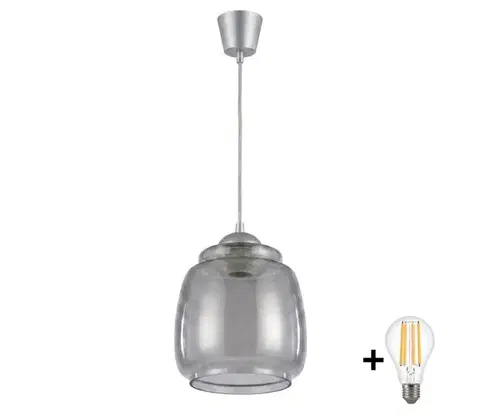Svietidlá BRILAGI - LED luster na lanku R GLASS 1xE27/60W/230V pr. 26 cm strieborná/dymovošedá NSTK7417+TK8612A