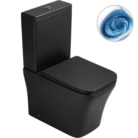 Záchody CERANO - WC kombi Hugo, Vortex - vírové splachovanie + Slim/SoftClose sedátko - spodný/zadný odpad - čierna matná - 62x37,5 CER-680359