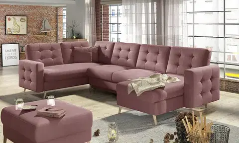 Sedacie súpravy NABBI Aveza U L/P rohová sedačka u s rozkladom ružová (Velvet Mat 63)