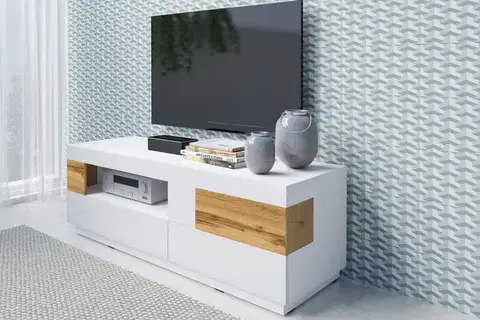 TV stolíky SELINKA 41 TV stolík 2 šuplíkový, biely lesk/dub wotan