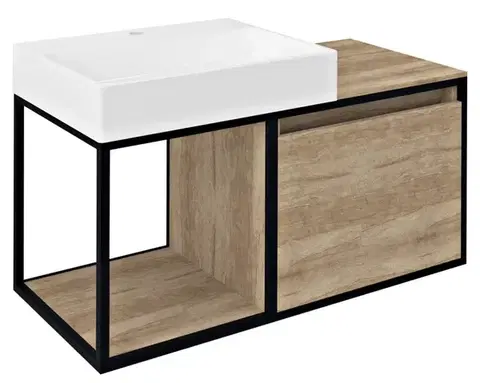 Kúpeľňový nábytok SAPHO - SKARA umývadlová skrinka 100x49,5x46,5cm, čierna matná/dub Alabama CG004-2222