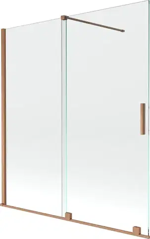 Sprchové dvere MEXEN/S - Velar Dvojkrídlová posuvná vaňová zástena 150 x 150, transparent, kartáčovaná meď 896-150-000-01-65