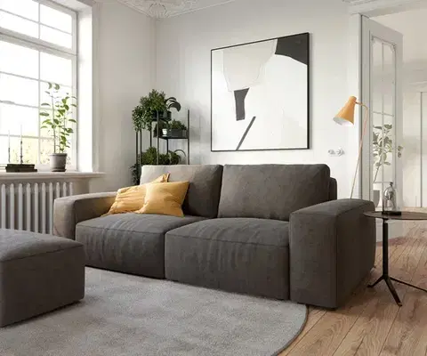 Veľké pohovky DELIFE Veľká pohovka Lanzo 230x95 cm mikrovlákno khaki-hnedá s taburetom