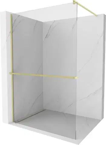 Sprchové dvere MEXEN/S - Kioto+ Sprchová zástena s poličkou WALK-IN 120 x 200, transparent, zlatá kartáčovaná 800-120-121-55-00