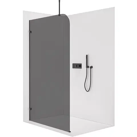 Sprchové dvere CERANO - Sprchová zástena Walk-in Orbis Top Round Ľ/P - 8 mm - okrúhla vzpera - čierna matná, grafitové sklo - 110x200 CER-682168