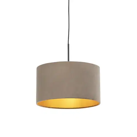 Závesné svietidlá Závesné svietidlo s taupe zamatovým tienidlom so zlatom 35 cm - Combi