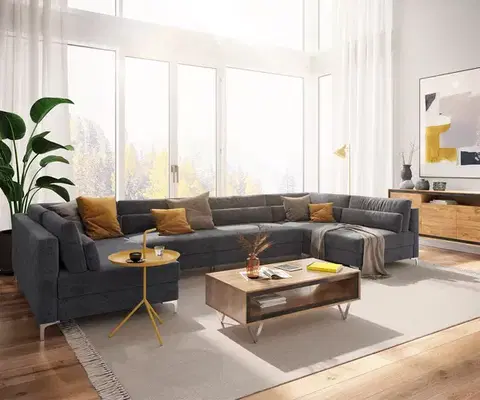 Sedacie súpravy XL DELIFE Pohovka v tvare U Elio XL 400x185 cm mikrovlákno grafitová