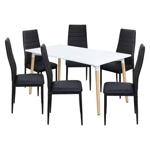 Jedálenské sety Jedálenský stôl UNO 160x90 biely + 6 stoličiek SIGMA čiernych