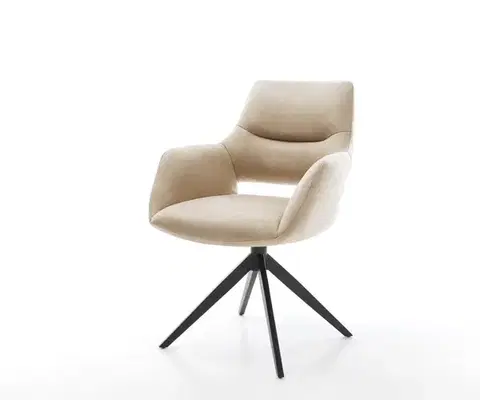 Jedálenské stoličky DELIFE Jedálenská stolička Yago-Flex s opierkami mikrovlákno béžová vintage krížová podstava široká čierna otočná o 360° s hojdacou funkciou vrecková pružina
