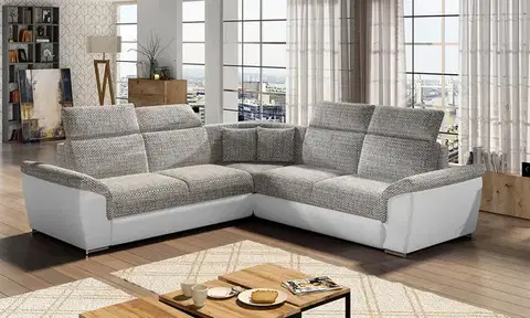 Sedacie súpravy NABBI Feraro L/P rohová sedačka s rozkladom a úložným priestorom sivá (Berlin 01) / biela (Soft 17)