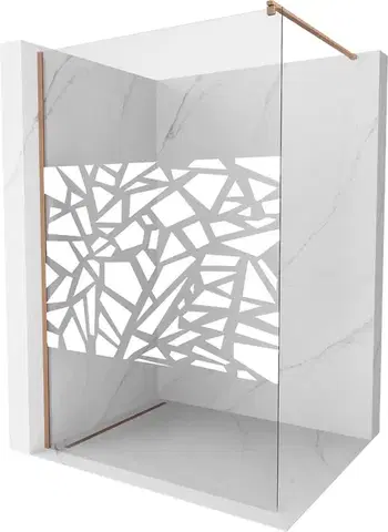 Sprchové dvere MEXEN/S - Kioto Sprchová zástena Walk-in 70 x 200, biely vzor 8 mm, meď kartáčovaná 800-070-101-65-85