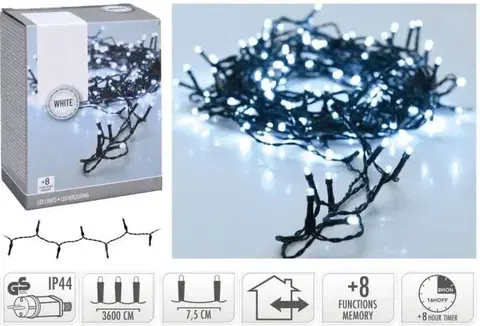 Vianočné osvetlenie Kinekus Svetlo vianočné 480 LED studené biele, 36 m, s časovačom, s funkciami, vonkajšie/vnútorné