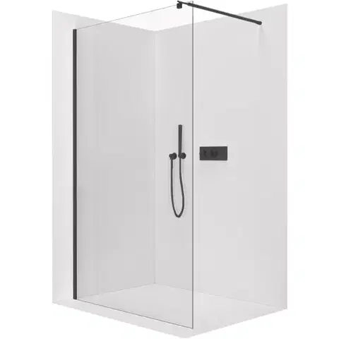 Sprchové dvere CERANO - Sprchová zástena Walk-in Onyx Round Ľ/P - 6 mm - čierna matná, transparentné sklo - 100x190 CER-670873