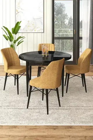 Jedálenské sety Dining Table & Chairs Set (5 Pieces) Rox - Black Marble, Cappuccino