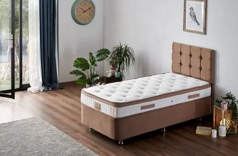 Postele Single Mattress, Base & Headboard Latte - Light Brown (120 x 200)