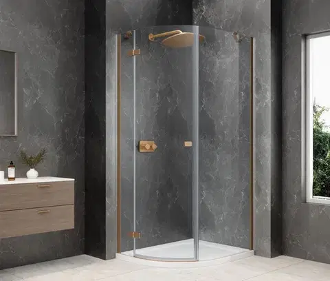 Sprchové dvere POLYSAN - GLOBE COPPER MATT štvrťkruhová sprchová zástena 900x1000, číre sklo, ľavá GB2910LPG