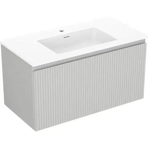 Kúpeľňový nábytok MEXEN/S - Rivel kúpeľňová skrinka 90 cm s umývadlom Otis, 1 šuplík, reliéf, šedá mat/biela mat 91A20-09047-1-BF62-W18M01