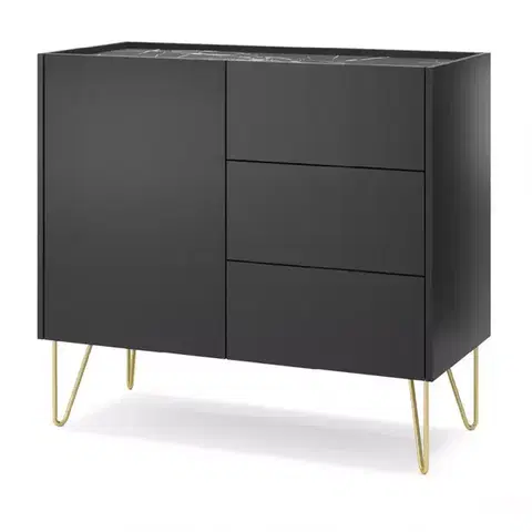 Komody do spálne Komoda Harmony KSZ97 čierna grafit/mramor black