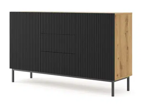 Komody ArtBm Komoda RAVENNA B 2D3S 150 | dub artisan / čierna matná Prevedenie: Dub artisan / čierna matná / čierna podnož