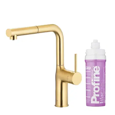 Kuchynské batérie KFA - Duero pure move pull-out, filtrujúca s otočnou výtokovou armatúrou, brúsené svetlé zlato + profine lilac s 6623-425-39