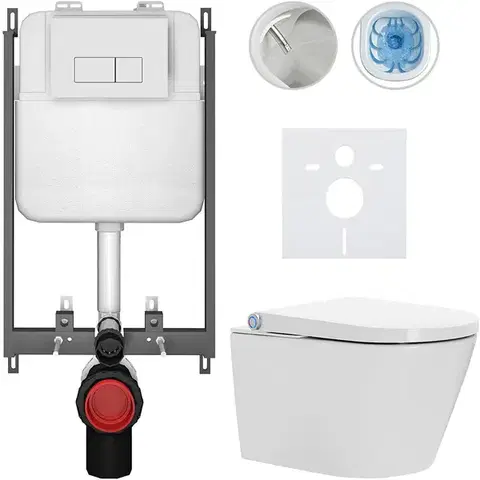 Záchody CERANO - Závesné WC s bidetom Basic/Cronus Standard - biela lesklá - WC tlačidlo Modulo/Biela - na zamurovanie - 59,3x38,4 CER-8050BD86451