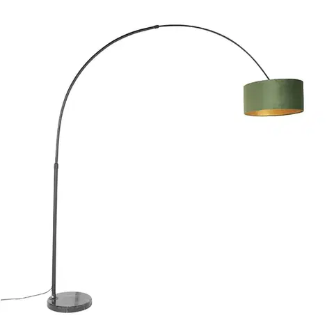 Oblúkové lampy Oblúková lampa čierna zamatová tienidlo zelená so zlatom 50 cm - XXL