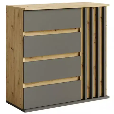Komody so zásuvkami a dvierkami Komoda Doris 1d4s Dub Artisan/Šedá
