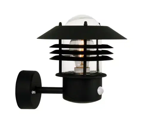 Svietidlá Nordlux -Vonkajšie nástenné svietidlo so senzorom VEJERS 1xE27/60W/230V IP54 čierne 25101003
