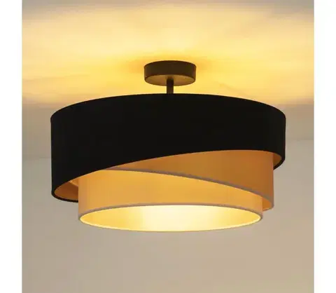 Svietidlá  - Prisadený luster KOBO 1xE27/15W/230V pr. 45 cm čierna/zlatá/krémová 606226