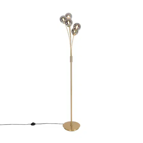 Stojace lampy Moderná stojaca lampa zlatá 5-svetlo s dymovým sklom - Atény