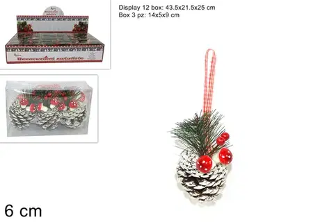 Vianočné dekorácie MAKRO - Šiška s hríbami a bobuľami, 6 cm, sada 3 kusy