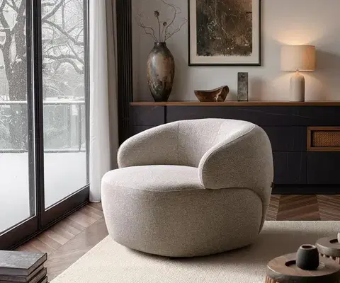 Lounge kreslá DELIFE Lounge kreslo Nova 88x88 cm tkanina mäkký béžová