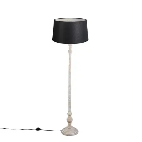 Stojace lampy Rustikálna stojaca lampa sivá s čiernym ľanovým tienidlom - Classico
